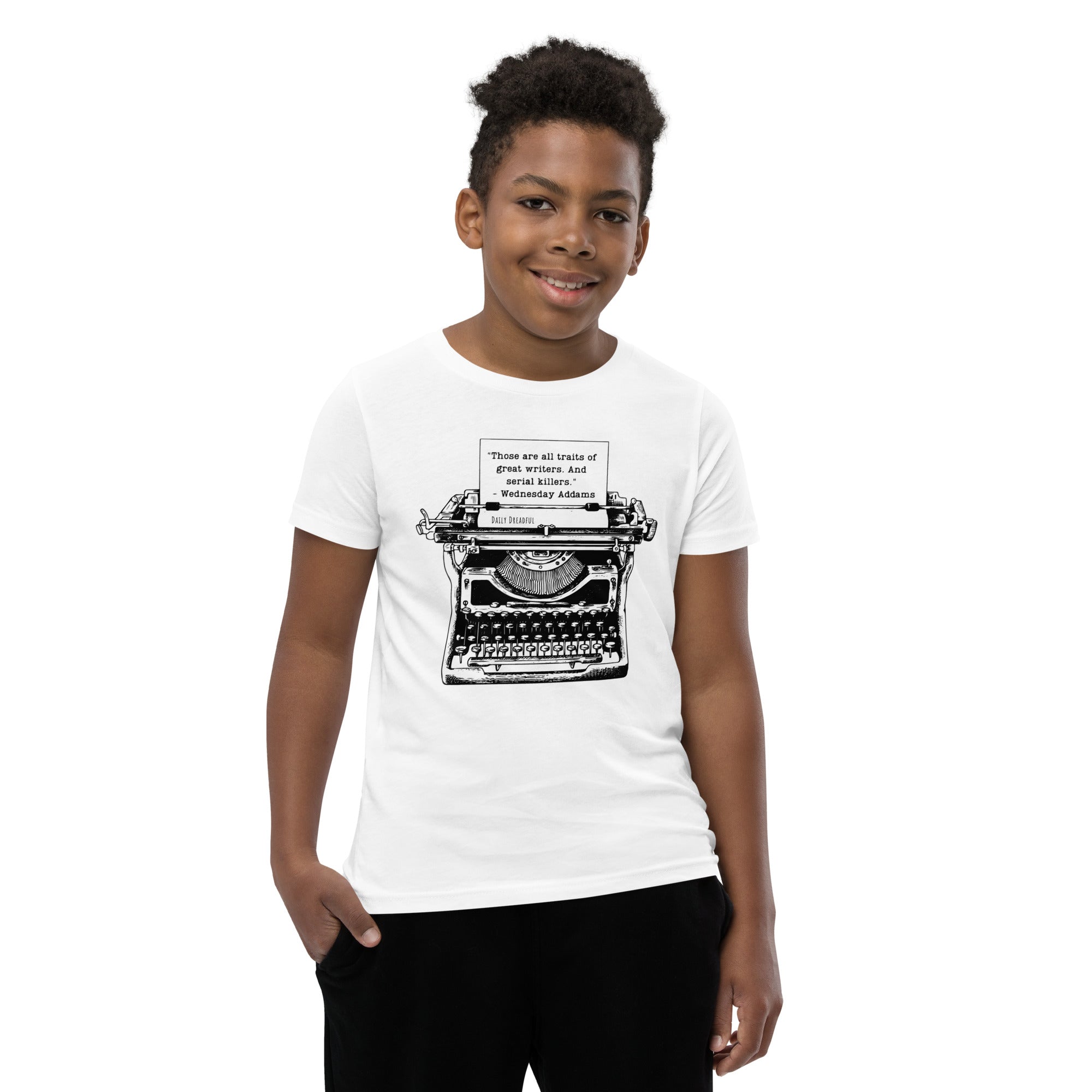 Wednesday Addams Typewriter Youth Short Sleeve T-Shirt – Daily