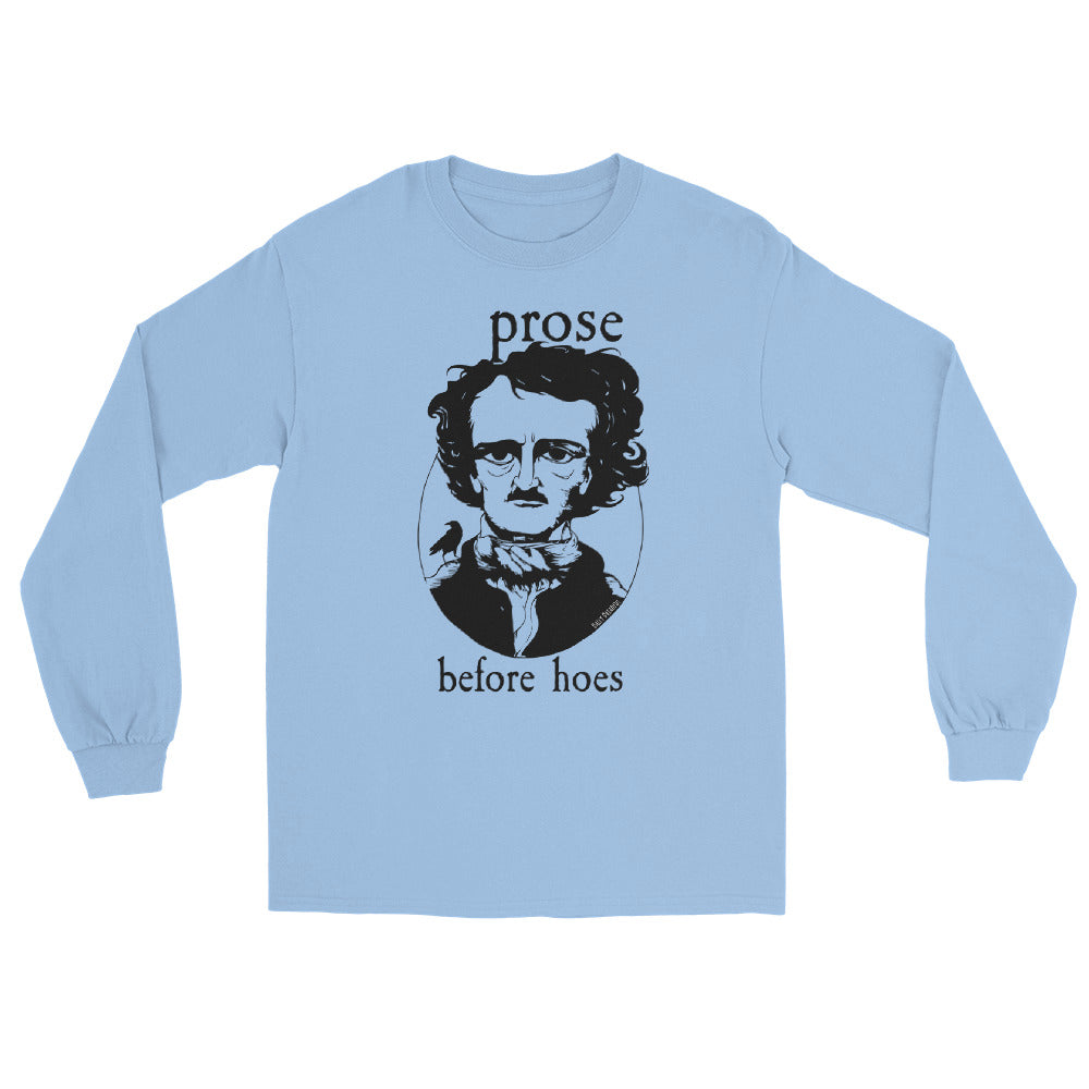 Prose before Hoes mens long sleeve shirt Edgar Allen Poe light blue