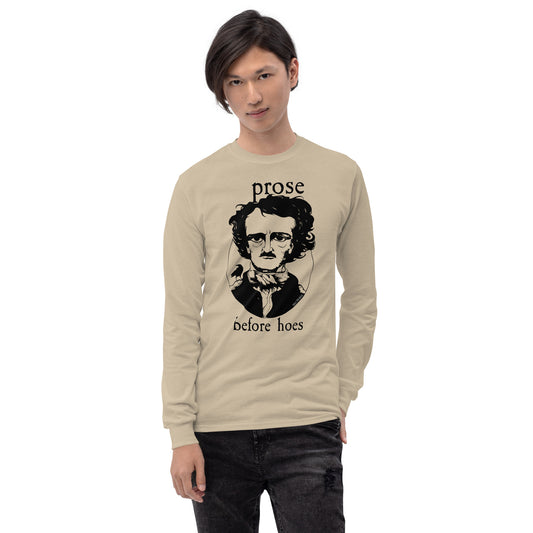 Prose before Hoes mens long sleeve shirt Edgar Allen Poe sand