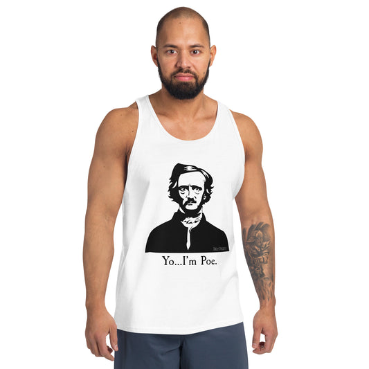 white "Yo I'm Poe" Men's Tank Top from Daily Dreadful