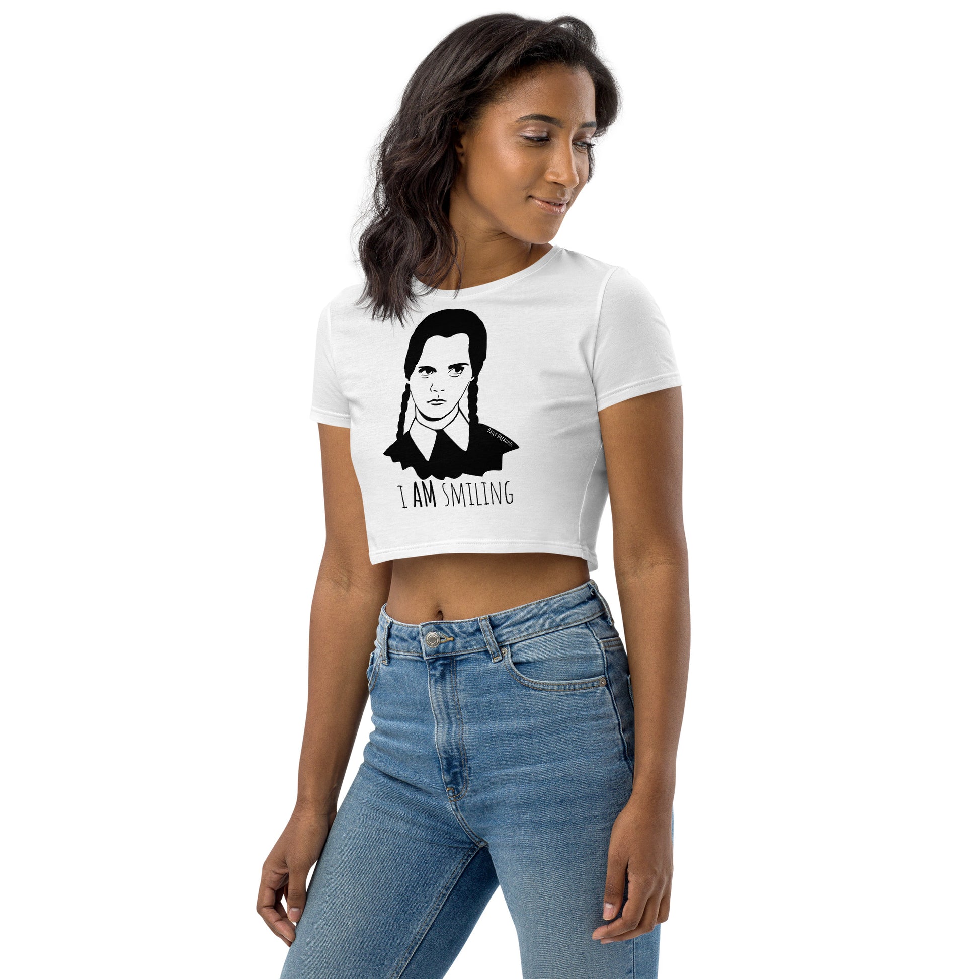 women's wednesday addams white organic crop top, crop tee, crop t-shirt