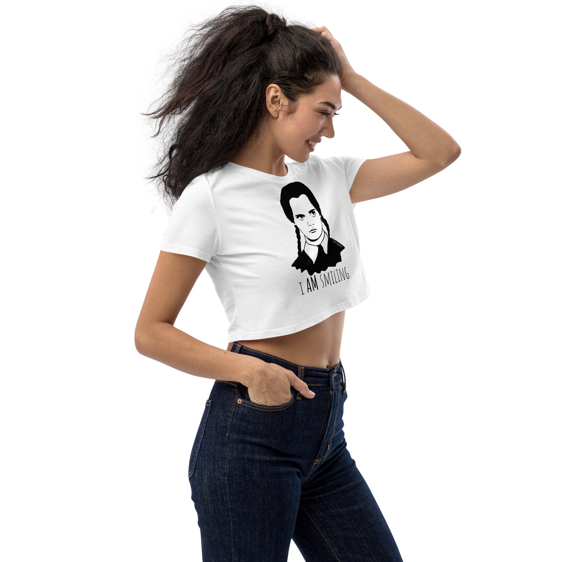 women's wednesday addams white organic crop top, crop tee, crop t-shirt