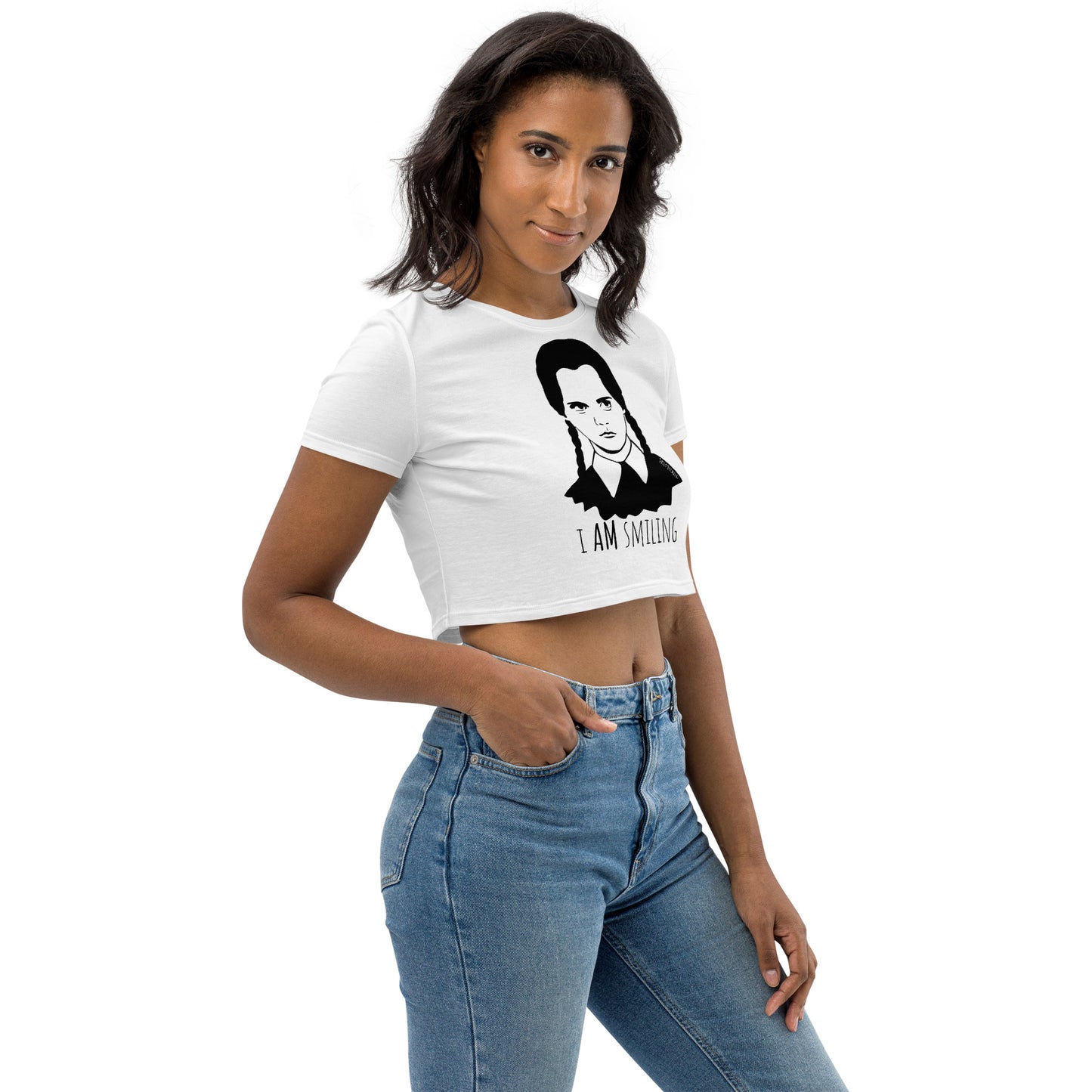 women's wednesday addams white organic crop top, crop tee, crop t-shirt