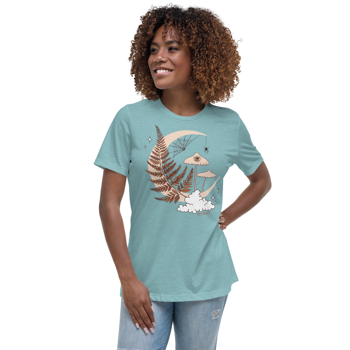 "Magic Mushroom" relaxed t-shirt, heather blue lagoon colored tee