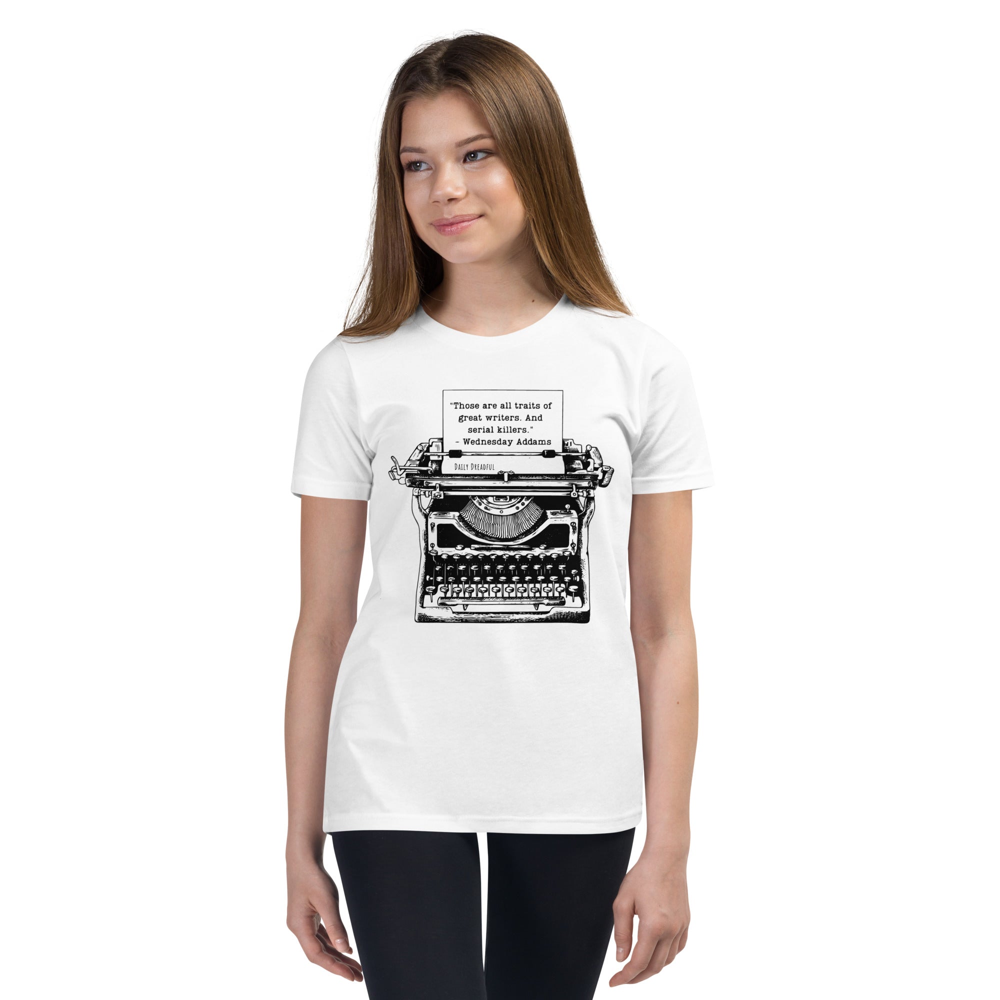 Wednesday Addams Typewriter Youth Short Sleeve T-Shirt – Daily
